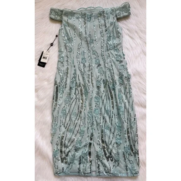 NWT Adrianna Papell Beaded Off Shoulder Dress Sea Glass 💗 - Picture 6 of 8